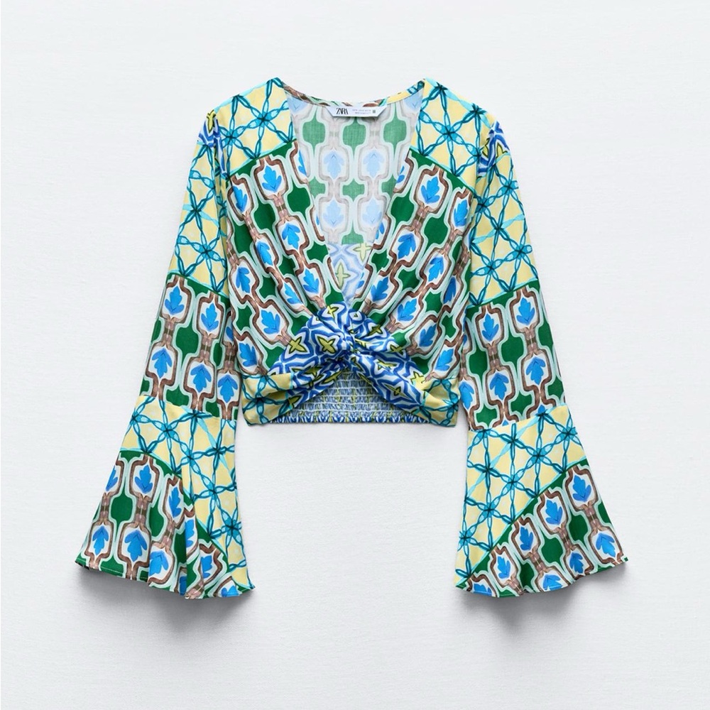 ZARA PRINT TOP WITH KNOT